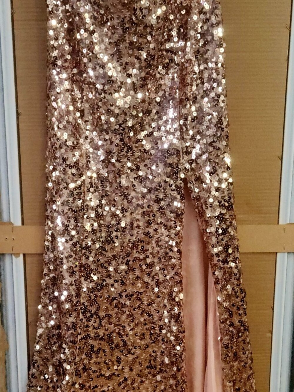 Maniju Rose Gold Sequin Slit Maxi Skirt